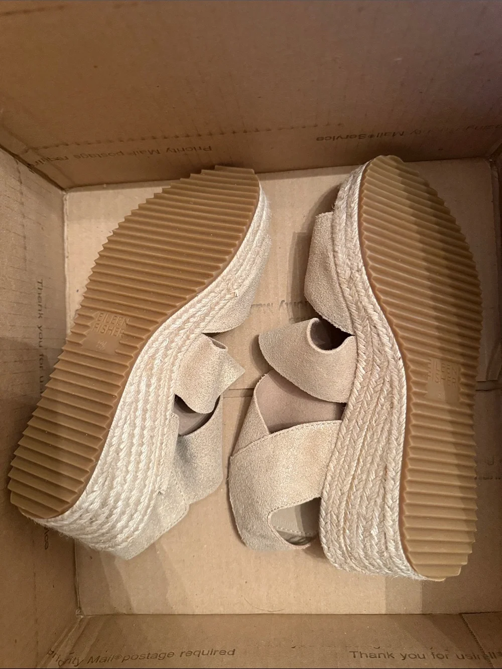 Eileen Fisher Beige Suede Espadrille Wedge Sandals comfy vacation walking shoe - Picture 4 of 6